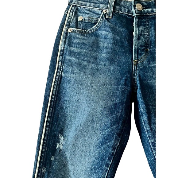 AMO Babe Old School Jeans • 24• with Piping Blue Raw Hem $298 - Picture 9 of 14